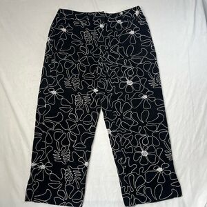 Talbots Embroidered Floral Capri Pants Women’s 6 Black Vintage Resort